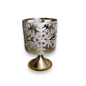 Silver Glitter Snowflake Pedestal Candle Holder